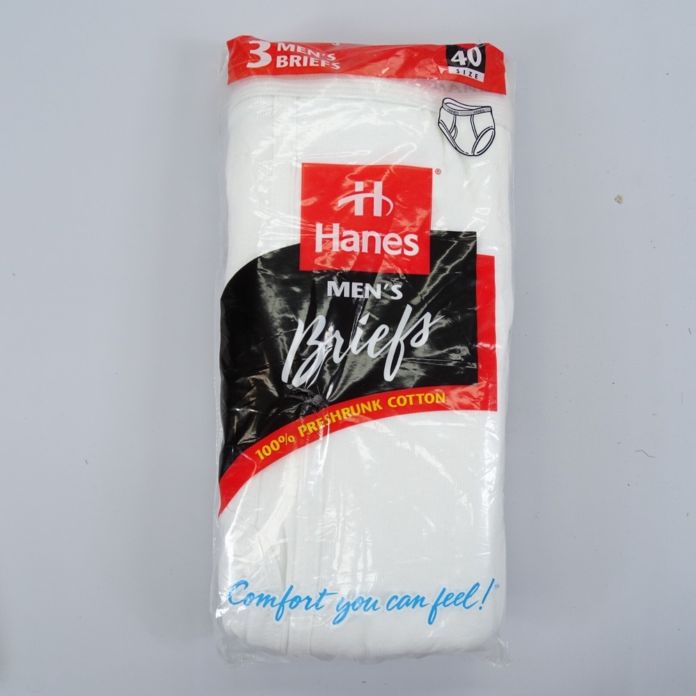 1997 Hanes 3 Pack White Cotton Comfort Men's Briefs Underwear Size 40 NOS